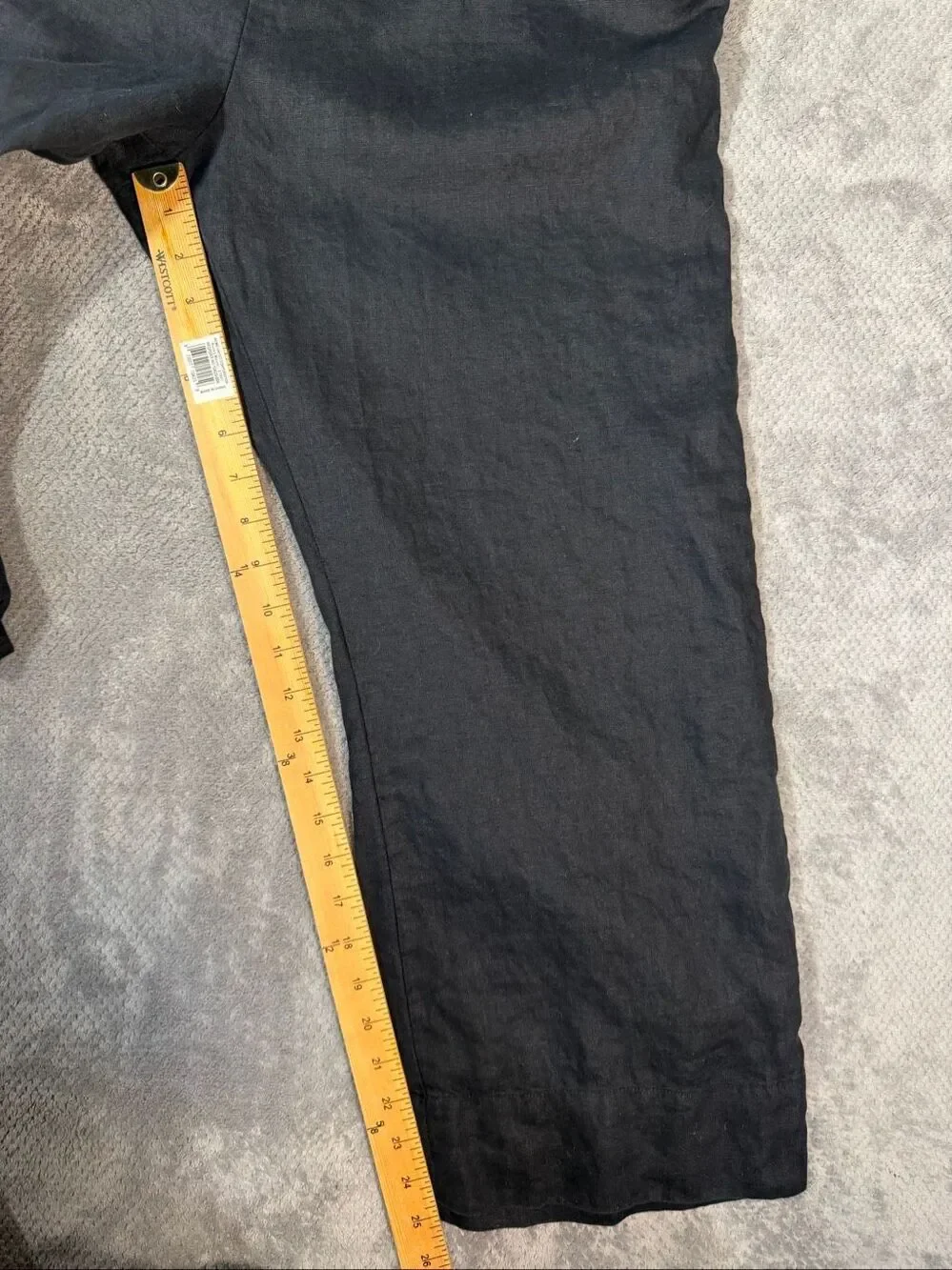 Quince Large Black 100% European Linen Square Neck Wide Leg Jumpsuit Pockets